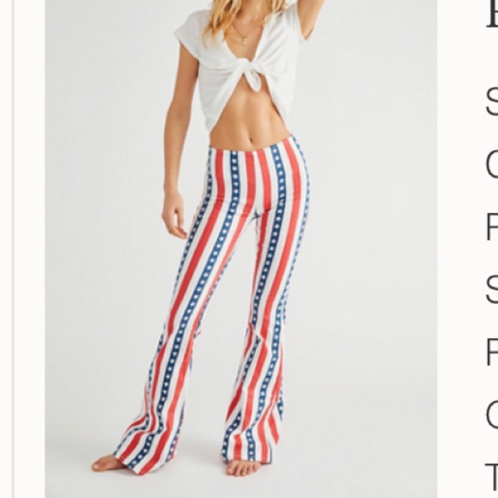 LIMITED Free People Stars and Stripes Flare Jeans Pants, long, fitted, stretch